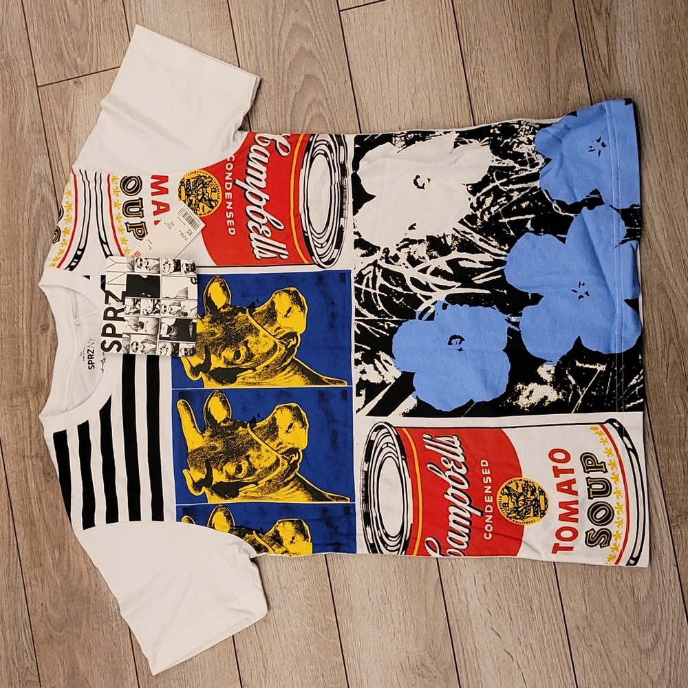 SPRZ NY Andy Warhol Cambells Soup Cow Abstract Cotton Sz XS Mens T Shirt NEW